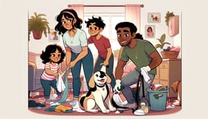 Happy Family Cleaning - Cartoon Style Scene of Joyful House Cleaning