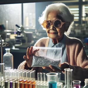 Elderly South Asian Woman with Mercury Powder in Laboratory