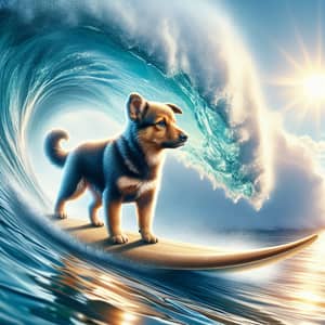 Dog Surfing on Wave: Captivating Scene of Balancing Canine