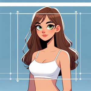 Digital 20-Year-Old Girl in White Crop Top | Whimsical Aesthetic Illustration