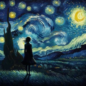 Starry Night with Girl in Van Gogh Style