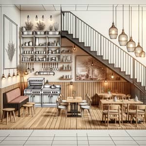 Cozy Cafe with Staircase and Grill Sink