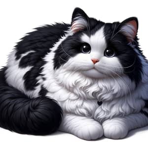 Adorable Chunky Cat with Black and White Patches Resting Comfortably