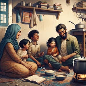 Heartwarming Scene of a Diverse Lower-Income Family Bonding