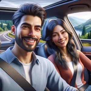 Cheerful Hispanic Man and South Asian Woman Enjoying Scenic Drive