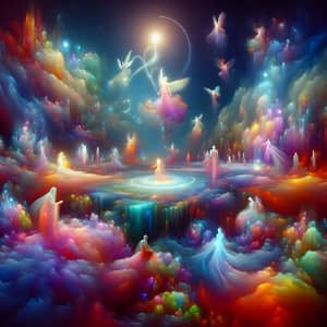 Surreal Dreamscape with Glowing Flora and Ethereal Figures