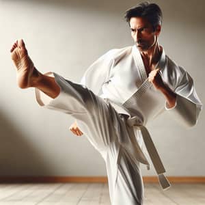 South Asian Man Demonstrating Tae Kwon Do Kick | Martial Arts Practice