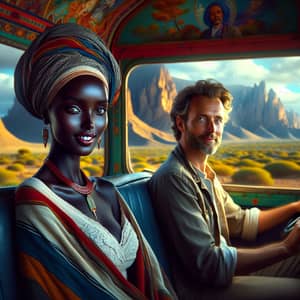 Cultural Diversity & Natural Beauty: Somali Woman and Man on Vibrant Bus Ride