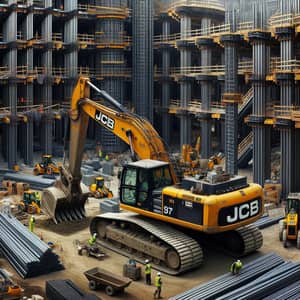 JCB Machine at Work on Construction Site - Bustling Industry Scene