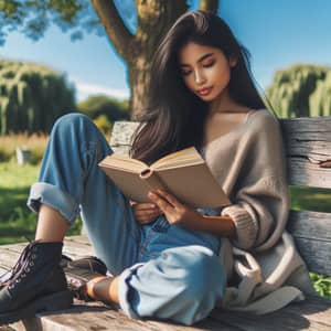 Tranquil Park Reading | South Asian Woman Enjoying Novel Outdoors