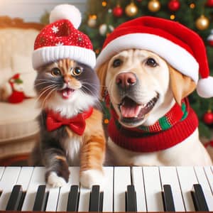 Happy Cat and Dog Playing Festive Music | Christmas Photo