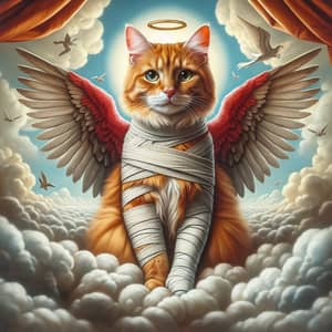 Realistic Red Cat with Angel Wings Painting