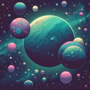 Celestial Scene with Colorful Planets and Moons
