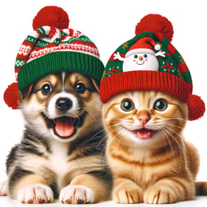 Adorable Kitten and Puppy in Festive Hats | Holiday Joy Capture