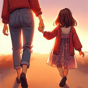 Caucasian Girl & Mother Strolling into Sunset | Bonding Moment