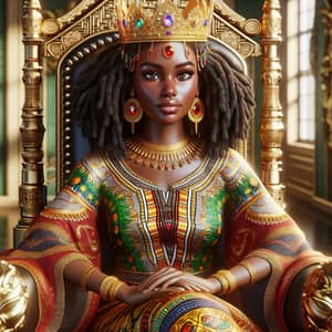 Regal African Queen in Vibrant Royal Attire | Throne Portrait