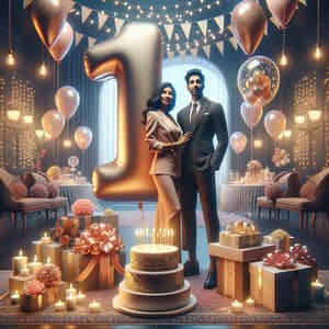 First Anniversary Celebration with Balloons, Cake & Love