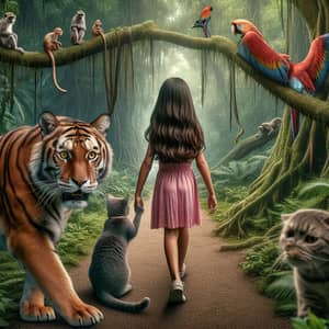 12-Year Old Girl and Cat Explore Realistic Jungle - Professional Photography