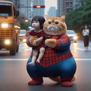 Chubby Orange Cat Saves Girl in Spider-Man Costume | Hyper-Realistic Beauty