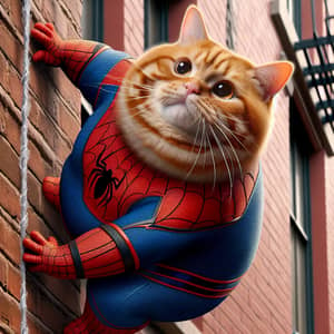 Chunky Orange Tabby Cat Climbs Building as Spiderman | Realistic Cartoon Art