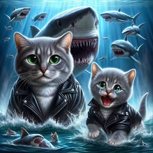 Realistic Gray Cat & Kitten in Aquarium Drama | Emotional Hyperrealism