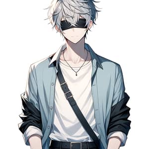 Mysterious Male Anime Character with Silver Hair and Blue Eyes