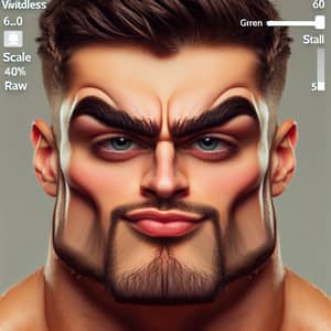 Muscular Man Caricature Portrait with Humorous Features