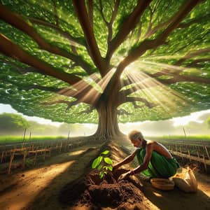 Man Planting Tree Under Protective Canopy | Clean Air Oasis