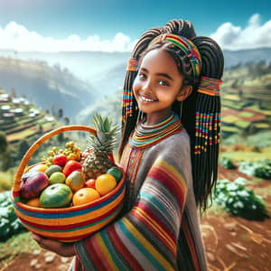 Ethiopian Girl with Fruits | Highland Scenery Outdoors