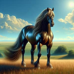 Majestic Horse in Serene Landscape | Radiant Glow in Sunlight