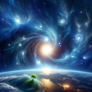 Cosmic Birth: Serene Visual Interpretation of 'In the Beginning'