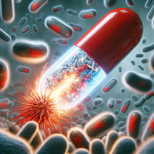 Heroic Microscopic Battle: Red & White Capsule vs. Menacing Bacteria