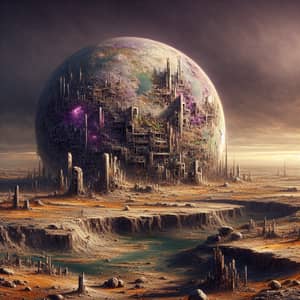Defeated Planet: Surreal Scene of Ruins and Desolation