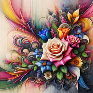 Abstract Realistic Flowers Art - Blooming in Bright Colors