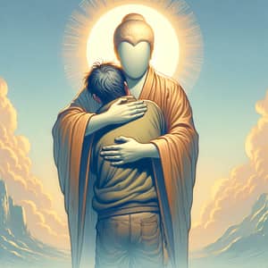 Priceless Memory: Spiritual Figure Hugging Anonymous Individual