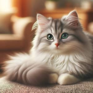 Cosy Domestic Cat with Silky Fur - Relaxing in a Warm Living Room