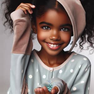 Young Black Girl with Joyful Expression Holding Magical Stone