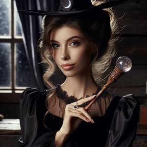 Caucasian Female Witch with High Bun | Traditional Witch Attire