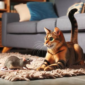 Funny Cat Playing with Rat: Amusing Domestic Scene