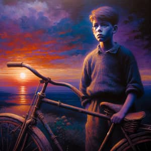 Sad Boy Standing with Bike: A Poignant Scene