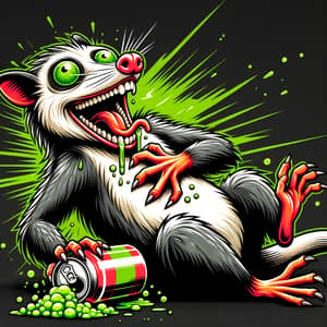 Mischievous Possum Heart Attack Caricature - Funny Vector Art