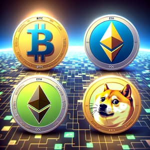 Bitcoin, Solana, Ethereum, Dogecoin Cryptocurrency Image