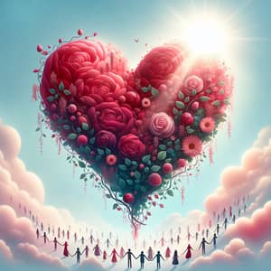 Symbolic Image of Love: Giant Heart with Blooming Flowers
