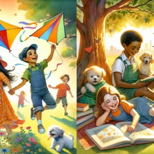Childhood Memories Watercolor Painting | Joyful Kids in Park