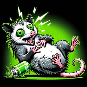 Whimsical Possum Illustration | Energy Drink Overdose Reaction