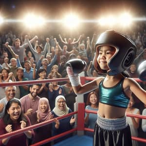 Athletic South Asian Girl in Boxing Ring: Preparing for Match