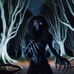 Mystical Creature in Eerie Night Woods - Enigmatic Scene