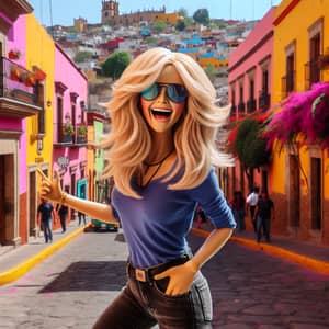 Blonde Woman in Colorful Guanajuato Streets | Taylor Swift Lookalike