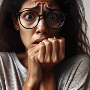 Mixed-Descent Woman Looking Frightened with Glasses