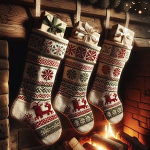 Fine Knit Christmas Stockings by Cozy Fireplace